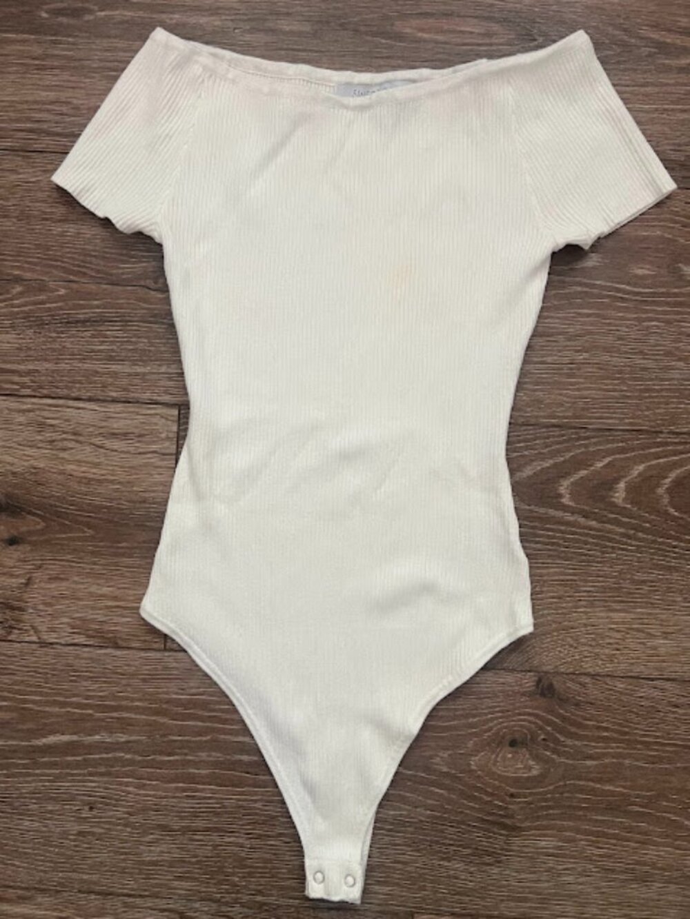 Sweet Rain White Off The Shoulder Ribbed Stretch Top Bodysuit Size Medium